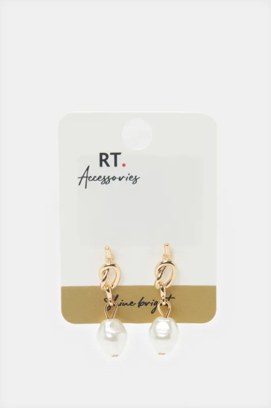 Women Gold Embellished Earrings sold by Redtag