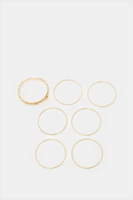 Women Gold Bangle Set (Pack of 7) sold by Redtag