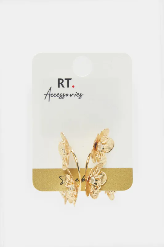 Women Gold Embellished Earrings sold by Redtag