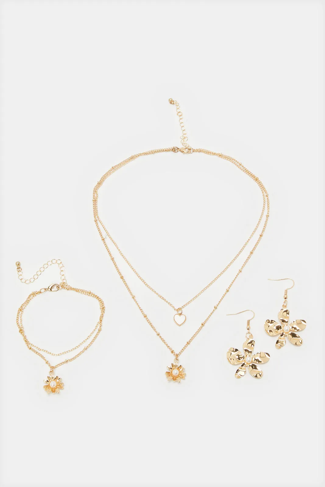 Women Gold Necklace And Bracelet And Earrings Set (3 Piece) sold by Redtag