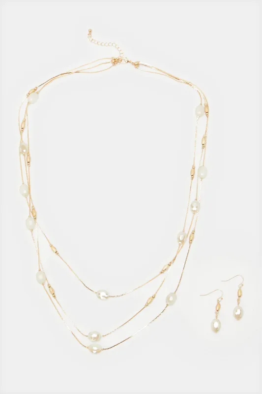 Women Gold Embellished Necklace And Earrings Set (2 Piece) sold by Redtag