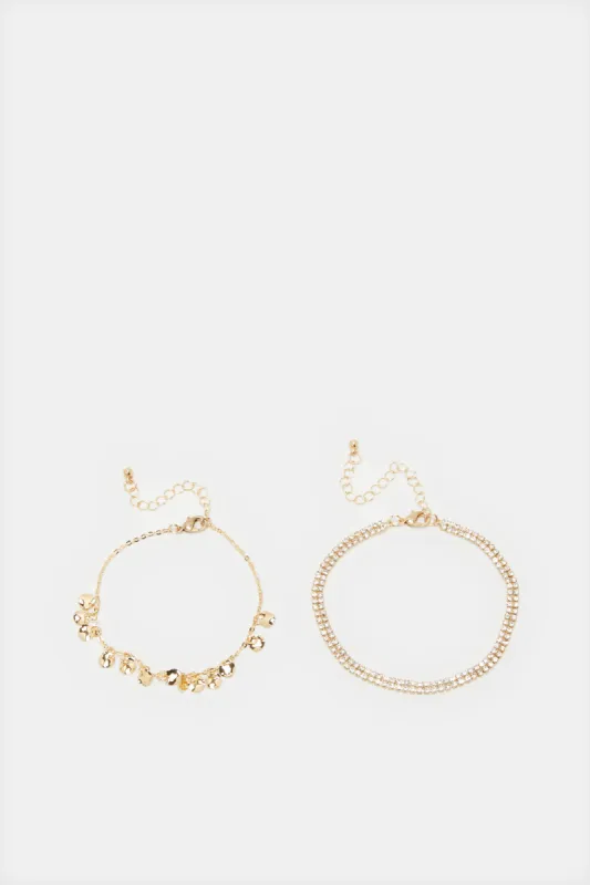 Women Gold Embellished Bracelet Set (2 Piece) sold by Redtag