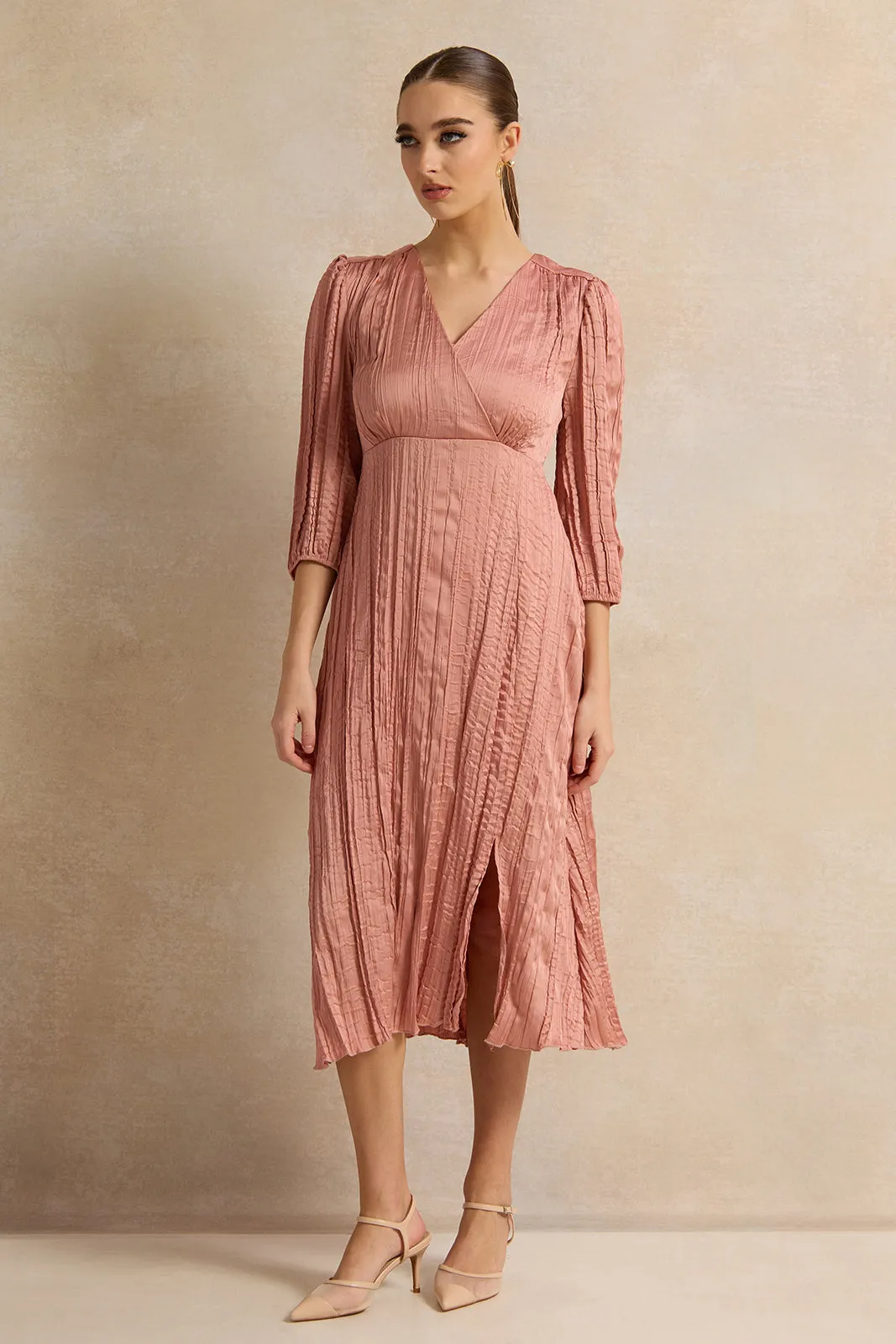 Women Pink Textured Dess sold by Redtag