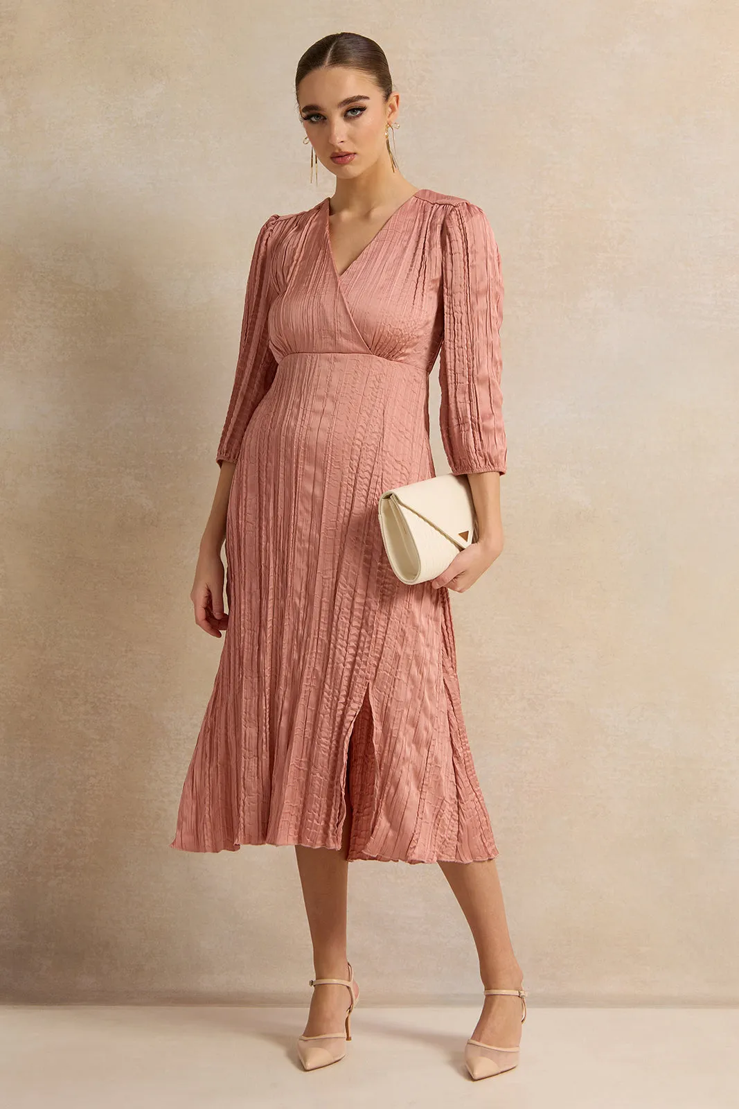 Women Pink Textured Dess sold by Redtag product image thumbnail 4