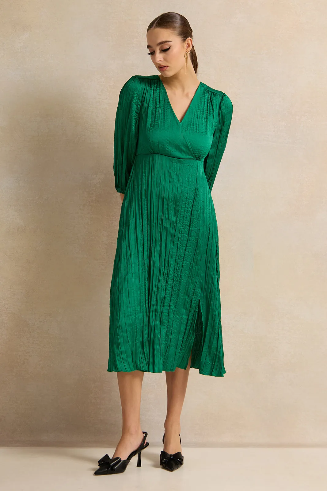 Women Green Textured Dess sold by Redtag