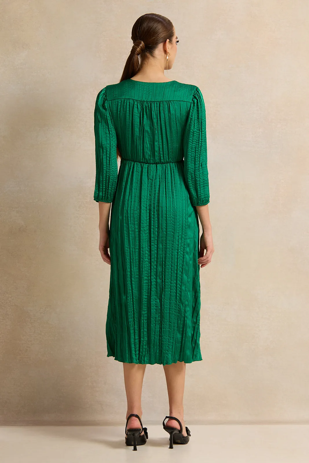 Women Green Textured Dess sold by Redtag product image thumbnail 3