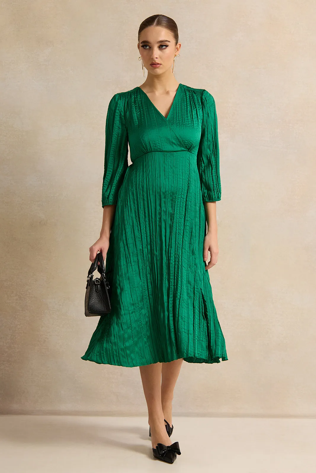 Women Green Textured Dess sold by Redtag product image thumbnail 4