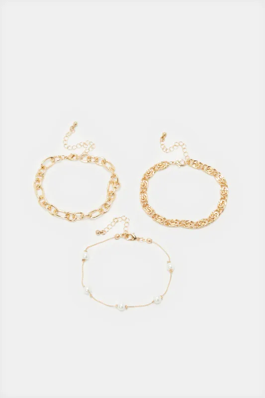 Women Gold Embellished Bracelet Set (3 Piece) sold by Redtag