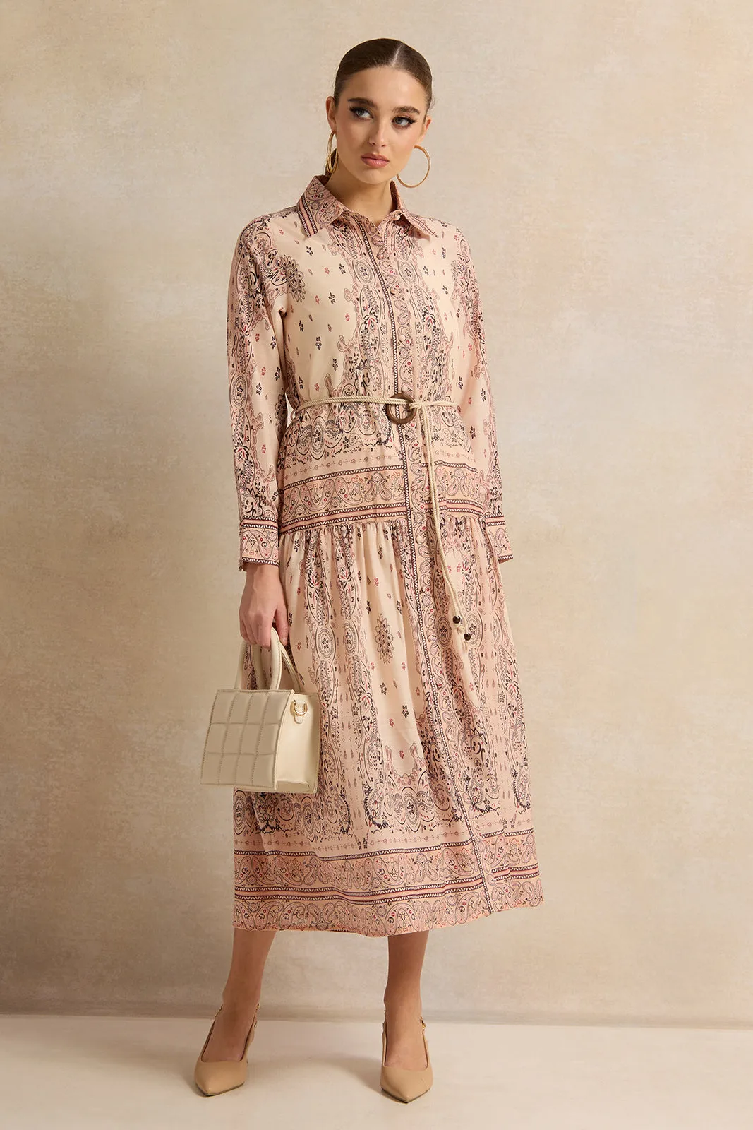 Women Beige Printed Belted Maxi Dress sold by Redtag product image thumbnail 4