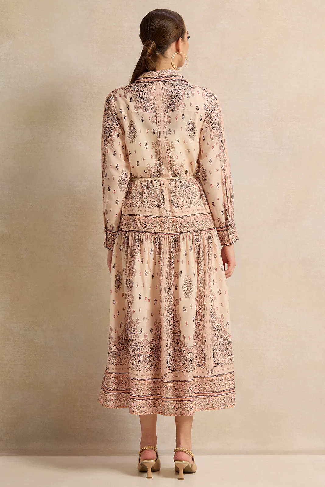 Women Beige Printed Belted Maxi Dress sold by Redtag product image thumbnail 3