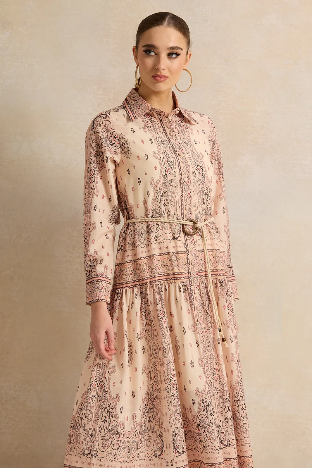 Women Beige Printed Belted Maxi Dress sold by Redtag product image thumbnail 2
