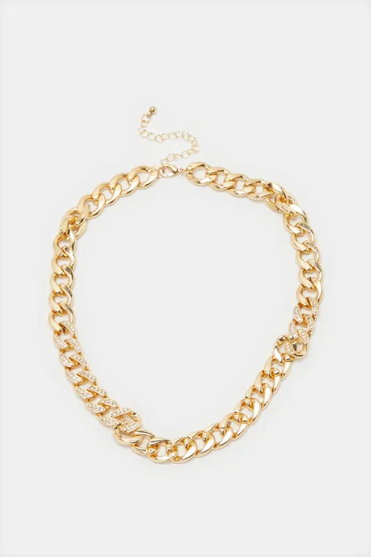 Women Gold Embellished Necklace sold by Redtag