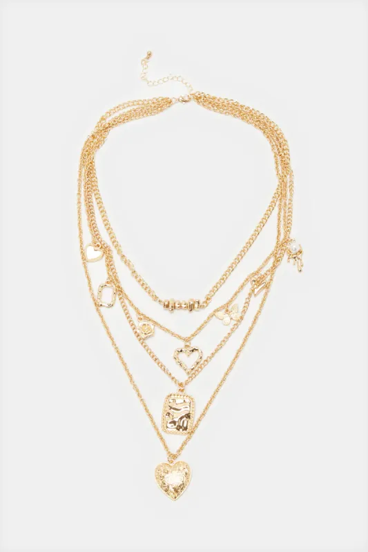 Women Gold Embellished Necklace sold by Redtag