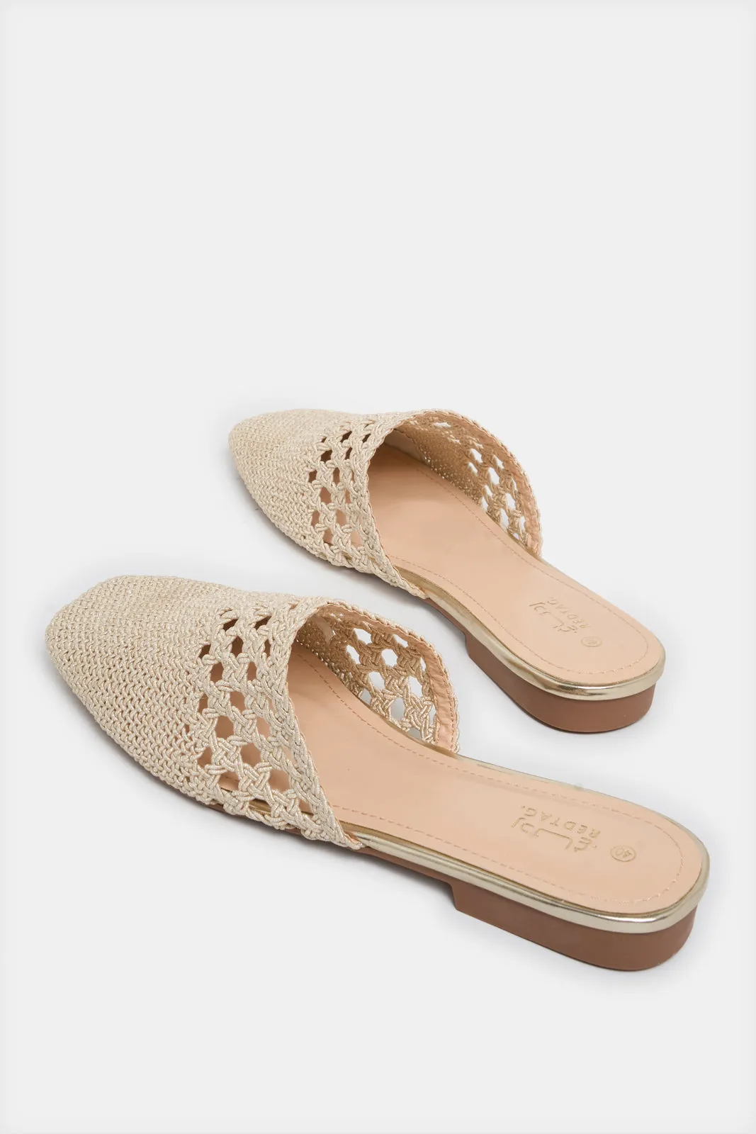 Women Beige Weave Loafer Mule sold by Redtag