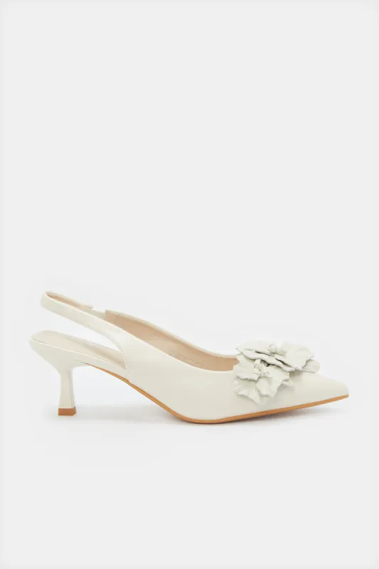 Women Beige Flower Sling Back Mule sold by Redtag