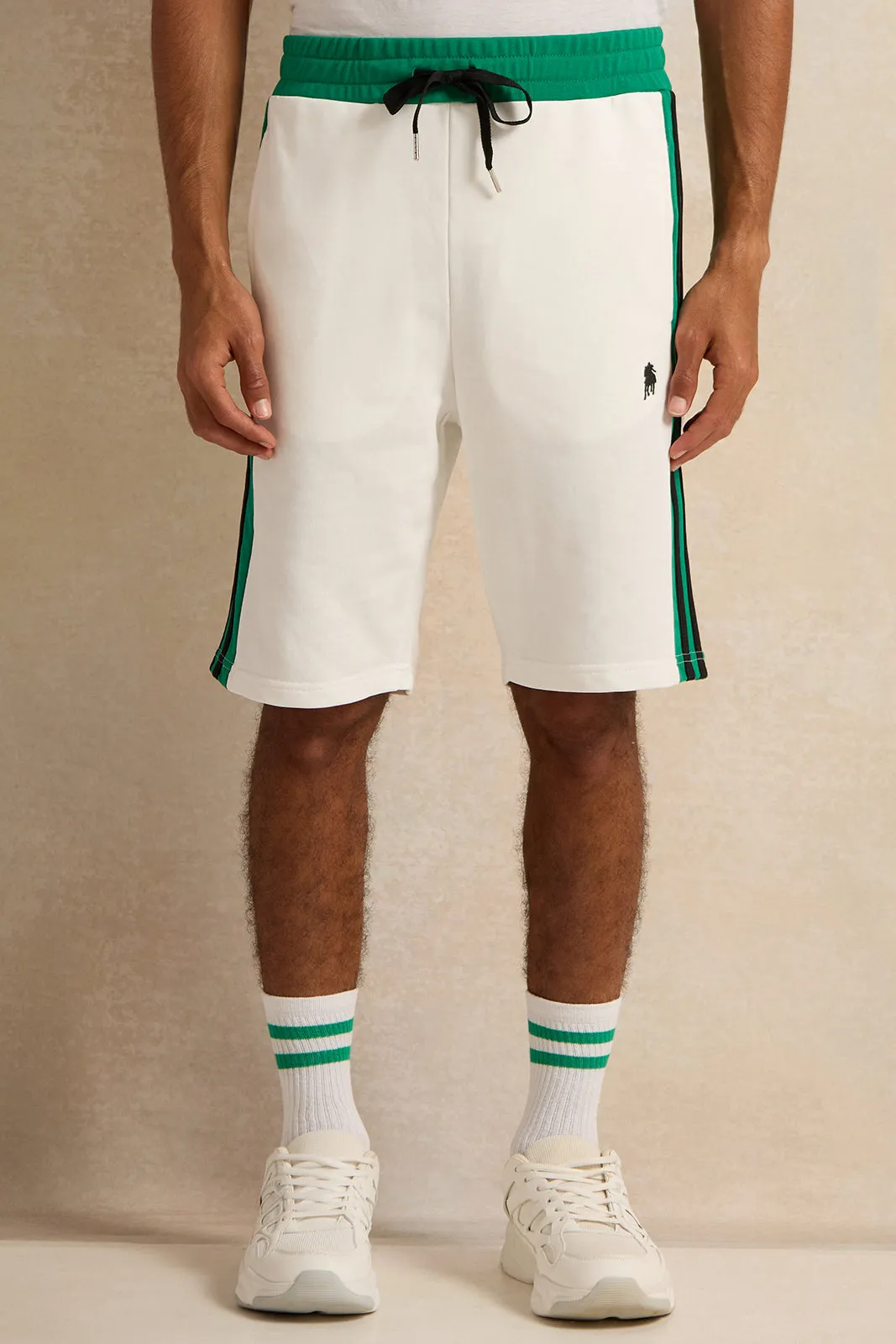 Men White Active Shorts With Tape Details sold by Redtag