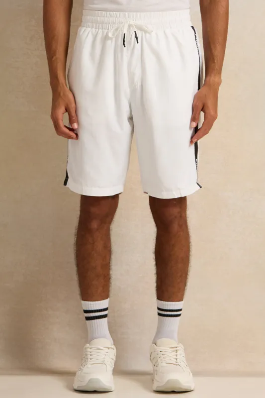 Men White Active Shorts With Tape Details sold by Redtag