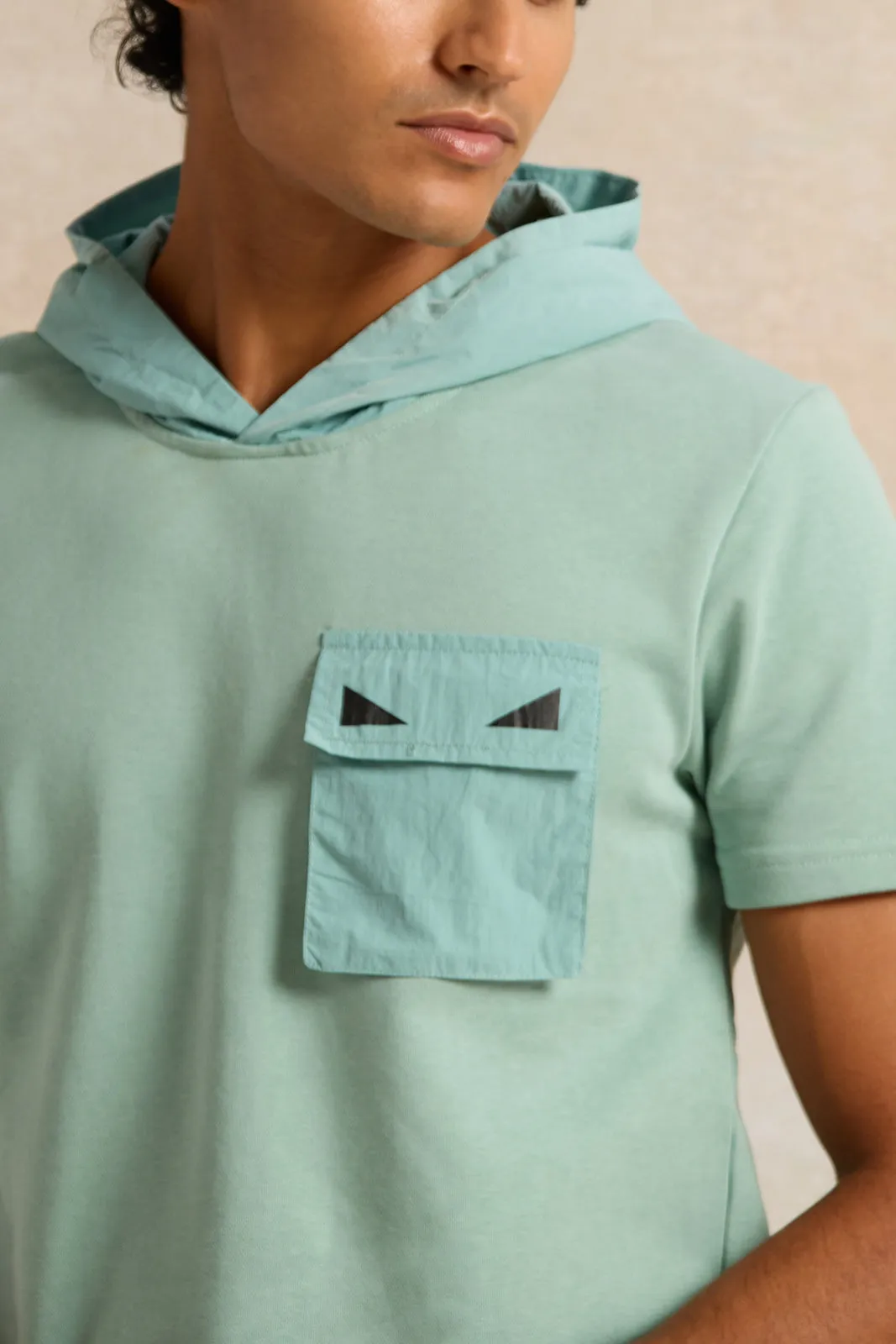 Men Teal Hooded T-Shirt sold by Redtag product image thumbnail 4