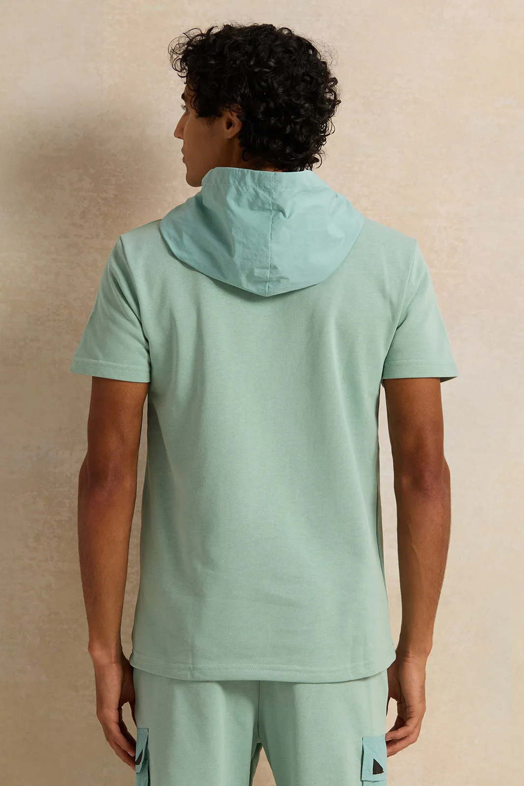 Men Teal Hooded T-Shirt sold by Redtag product image thumbnail 3