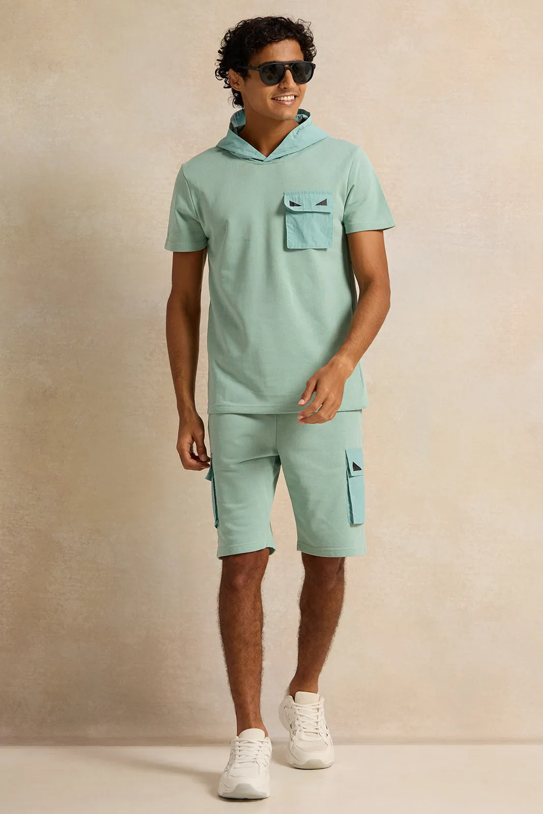 Men Teal Hooded T-Shirt sold by Redtag product image thumbnail 2