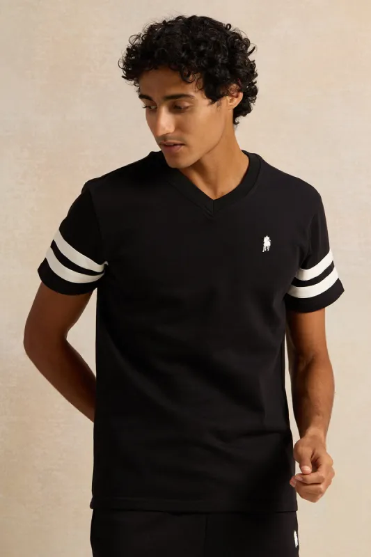 Men Black Embroidered T-Shirt sold by Redtag