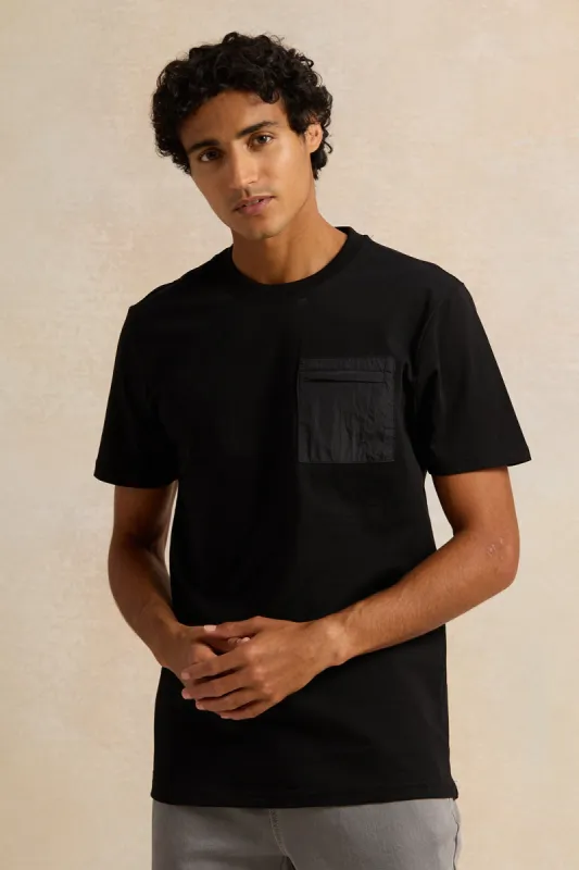 Men Black Cut And Sew T-Shirt sold by Redtag