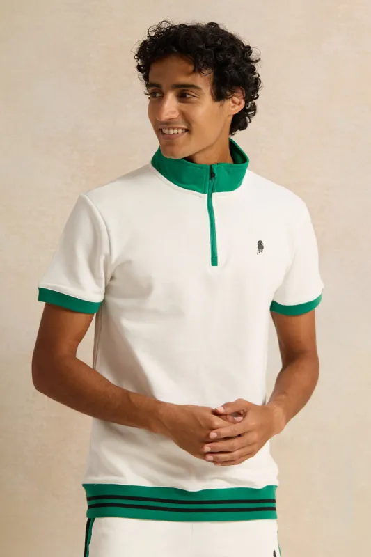 Men White High Neck Polo Shirt sold by Redtag