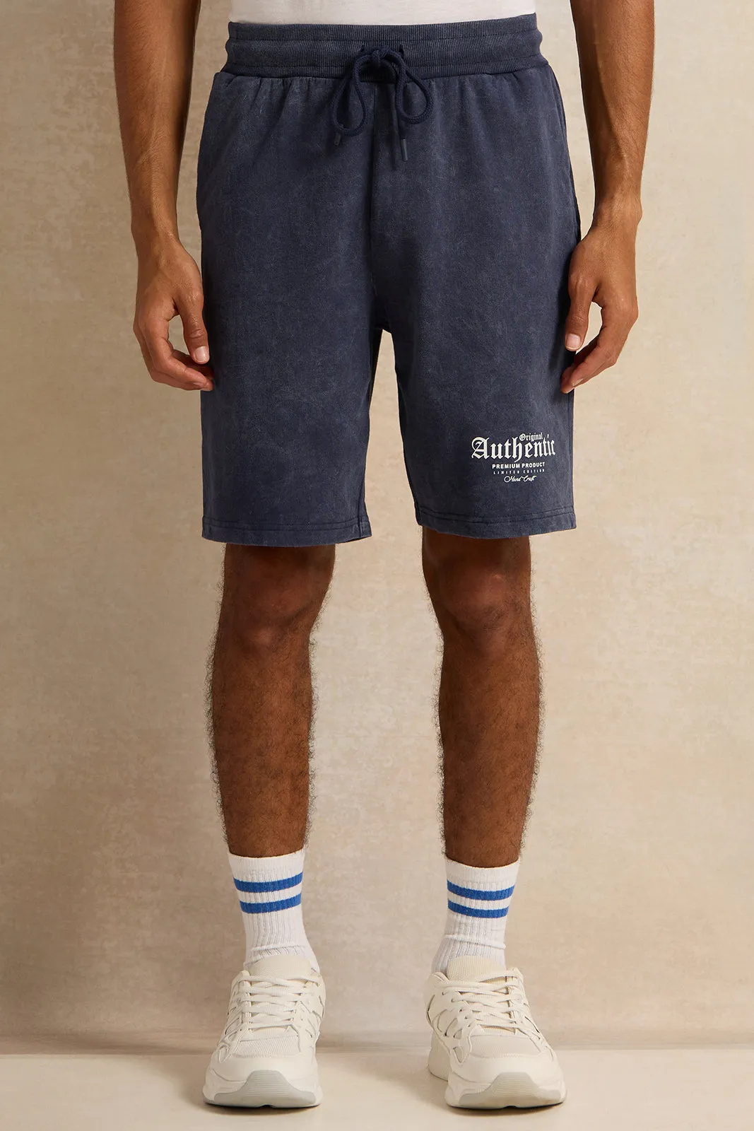 Men Navy Printed Lounge Shorts sold by Redtag