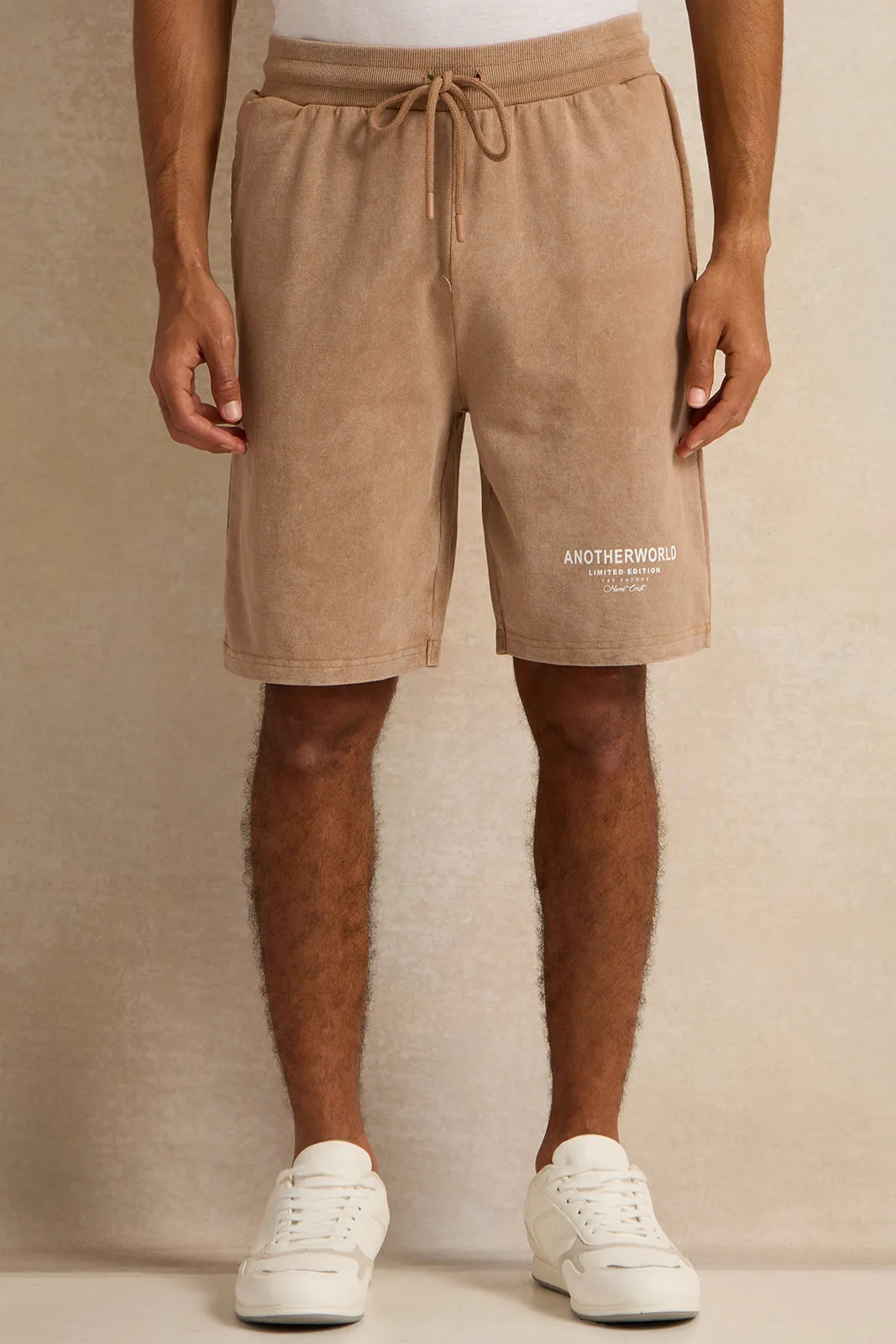 Men Beige Printed Lounge Shorts sold by Redtag