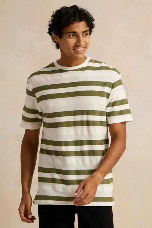Men Grey Striped T-Shirt sold by Redtag