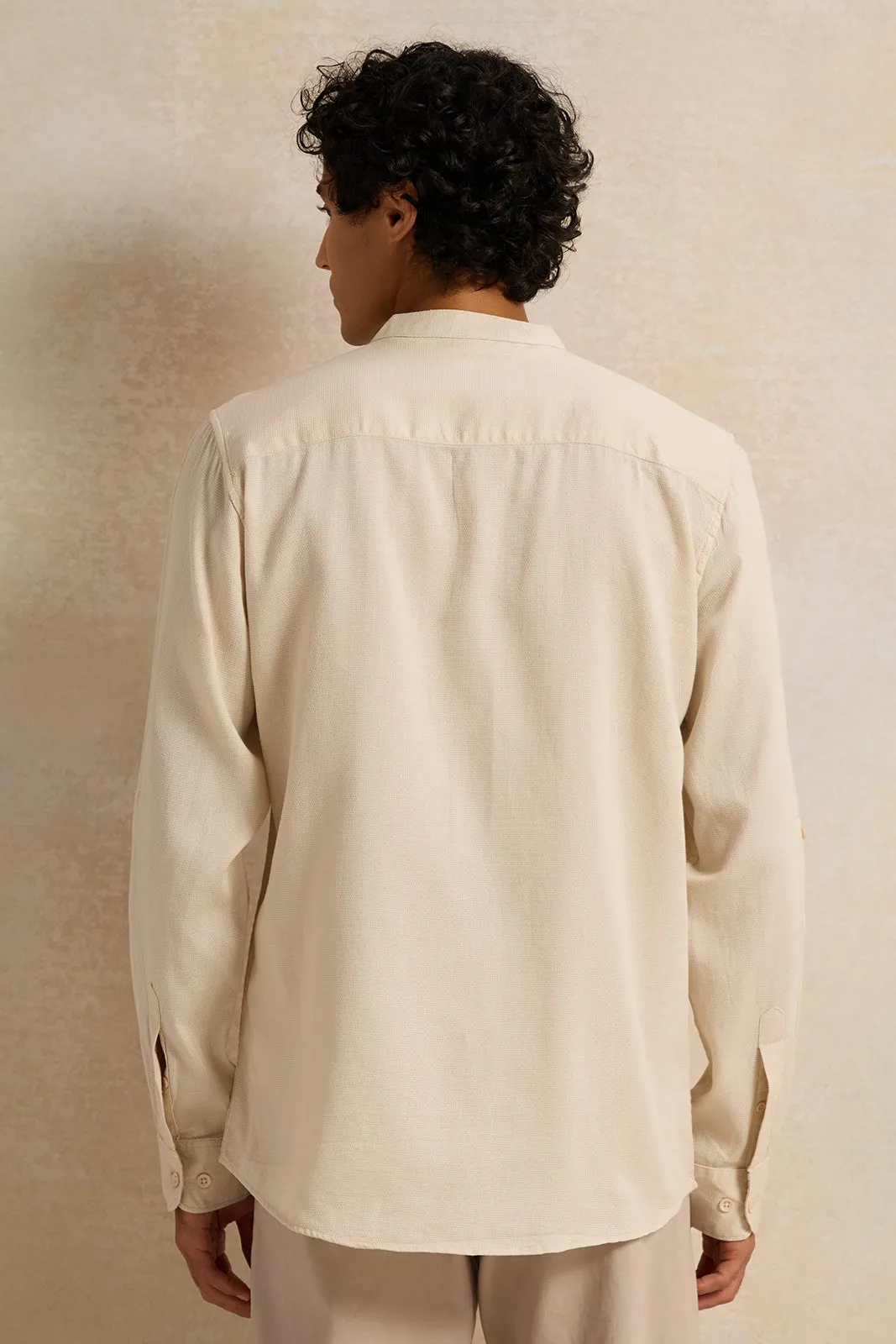 Men Beige Mandarin Casual Shirt sold by Redtag product image thumbnail 3