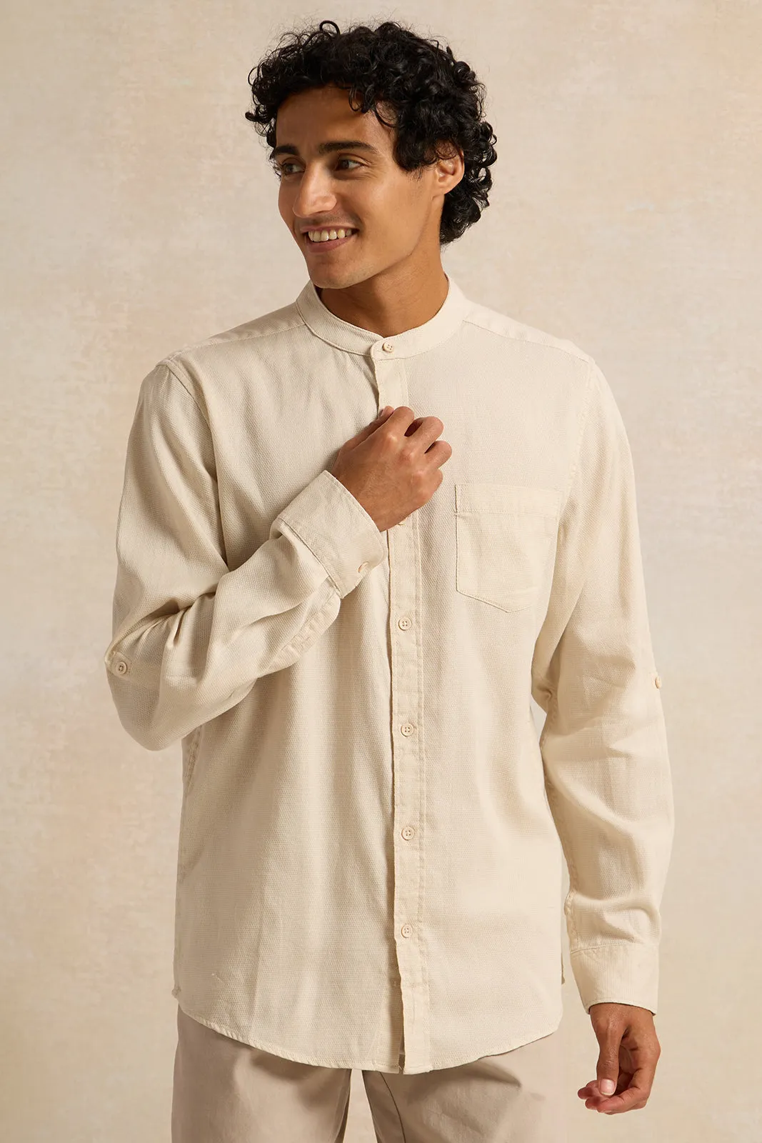 Men Beige Mandarin Casual Shirt sold by Redtag