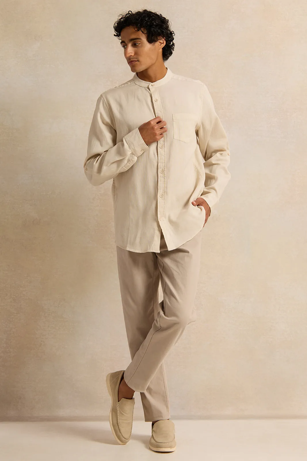 Men Beige Mandarin Casual Shirt sold by Redtag product image thumbnail 2