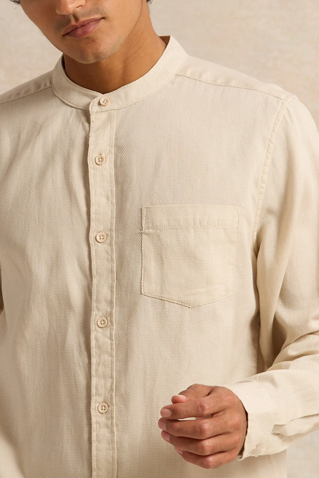 Men Beige Mandarin Casual Shirt sold by Redtag product image thumbnail 4
