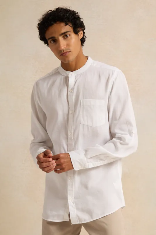Men White Mandarin Casual Shirt sold by Redtag