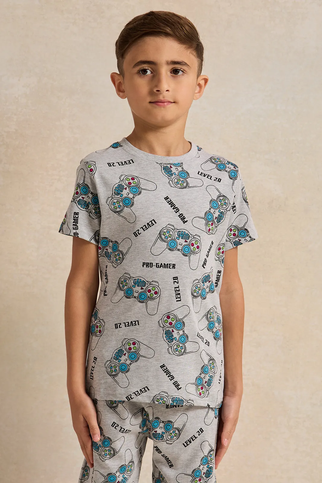 Boys Grey Game Cantrol Print Pyjama Set (2 Piece) sold by Redtag product image thumbnail 2