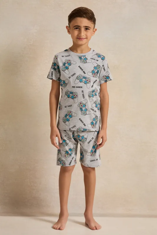 Boys Grey Game Cantrol Print Pyjama Set (2 Piece) sold by Redtag