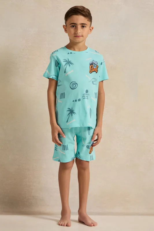 Boys Teal Printed Pyjama Set (2 Piece) sold by Redtag