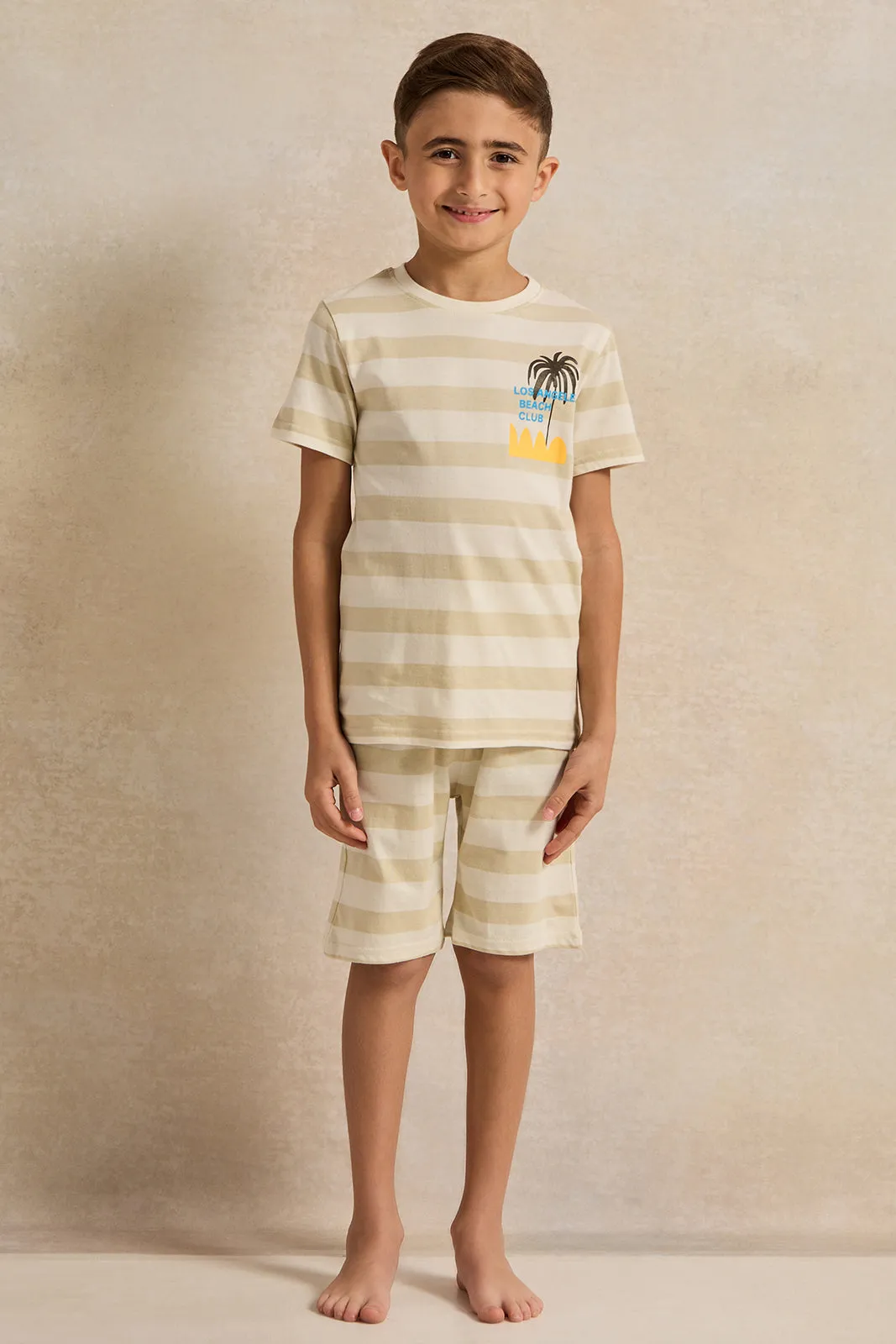 Boys Beige Striped Pyjama Set (2 Piece) sold by Redtag