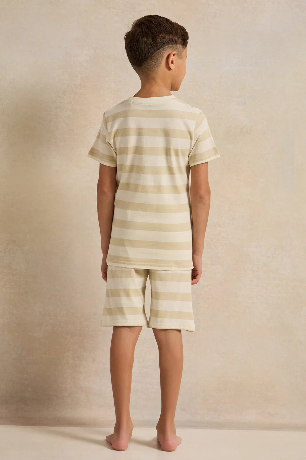 Boys Beige Striped Pyjama Set (2 Piece) sold by Redtag product image thumbnail 4