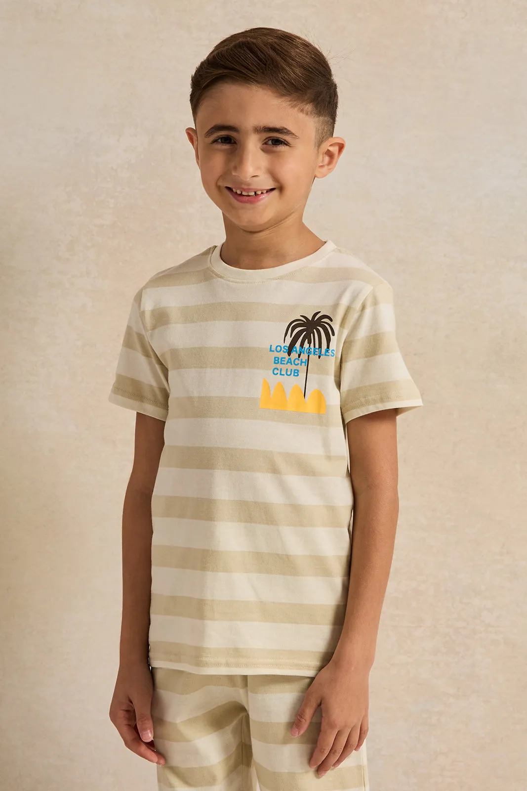 Boys Beige Striped Pyjama Set (2 Piece) sold by Redtag product image thumbnail 2