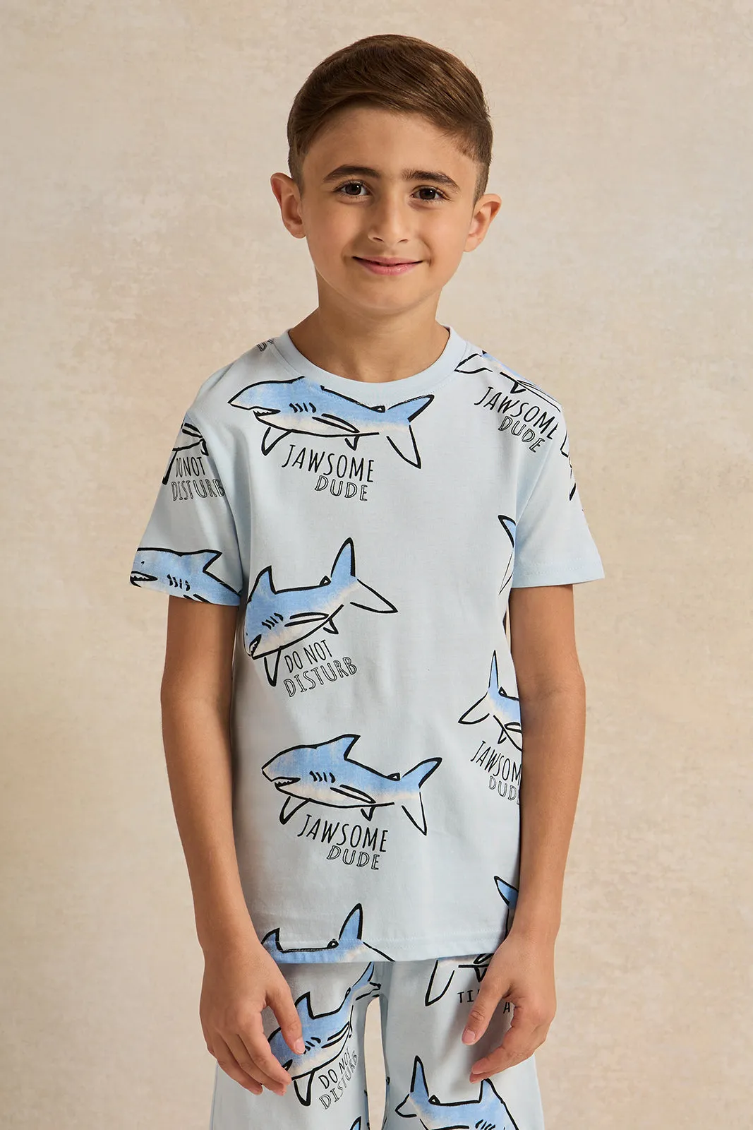 Boys Blue Shark Printed Pyjama Set (2 Piece) sold by Redtag product image thumbnail 2