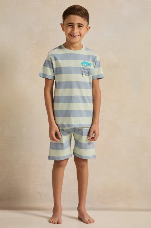 Boys Mint And Grey Striped Pyjama Set (2 Piece) sold by Redtag