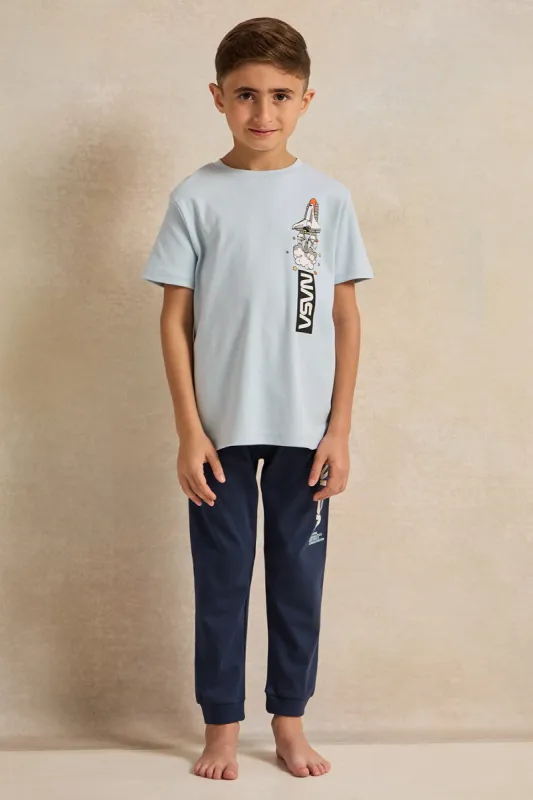 Boys Blue And Navy Nasa Print Pyjama Set (2 Piece) sold by Redtag