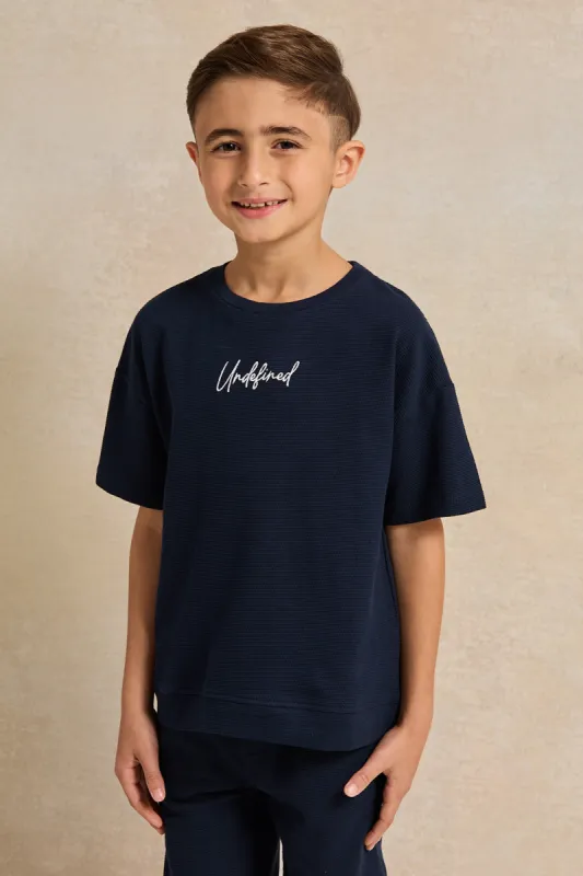 Boys Navy Jacquard T-Shirt sold by Redtag