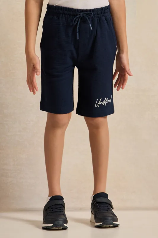 Boys Navy Printed Jacquard Shorts sold by Redtag