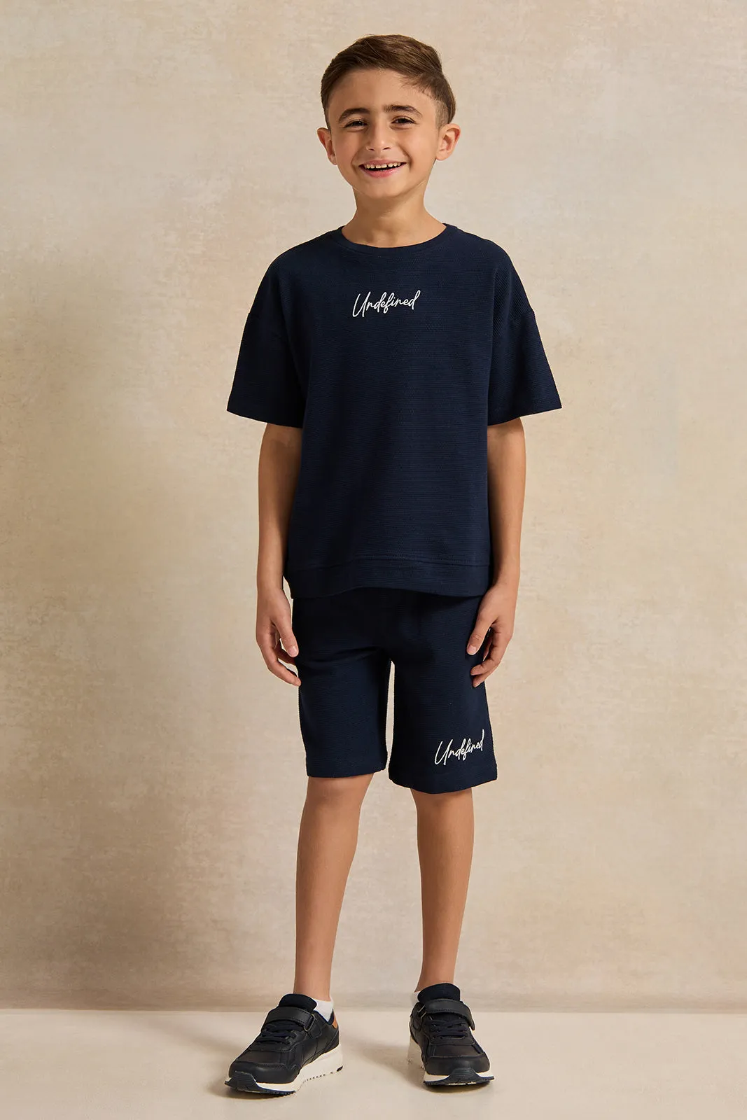 Boys Navy Printed Jacquard Shorts sold by Redtag product image thumbnail 2
