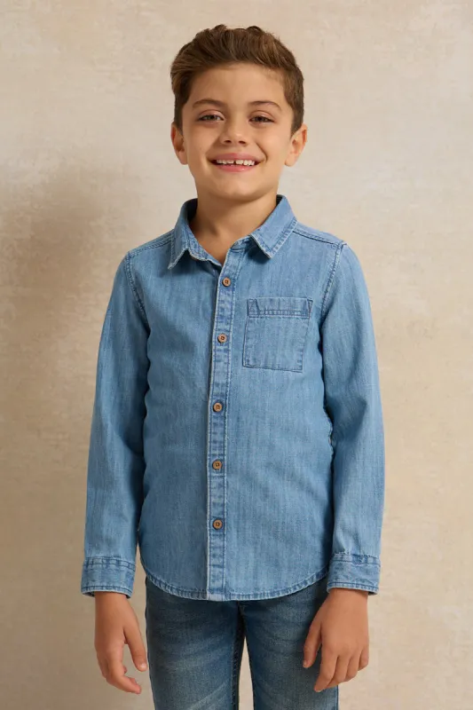 Boys Blue  Denim Long Sleeve Shirt sold by Redtag