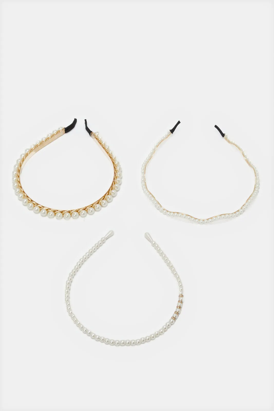 Women White And Gold Embellished Headband Set (3 Piece) sold by Redtag