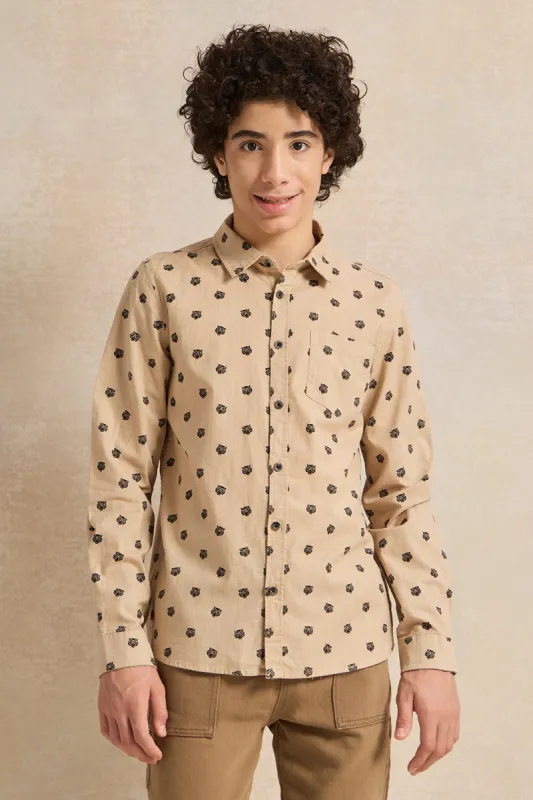 Senior Boys Beige Printed Shirt sold by Redtag